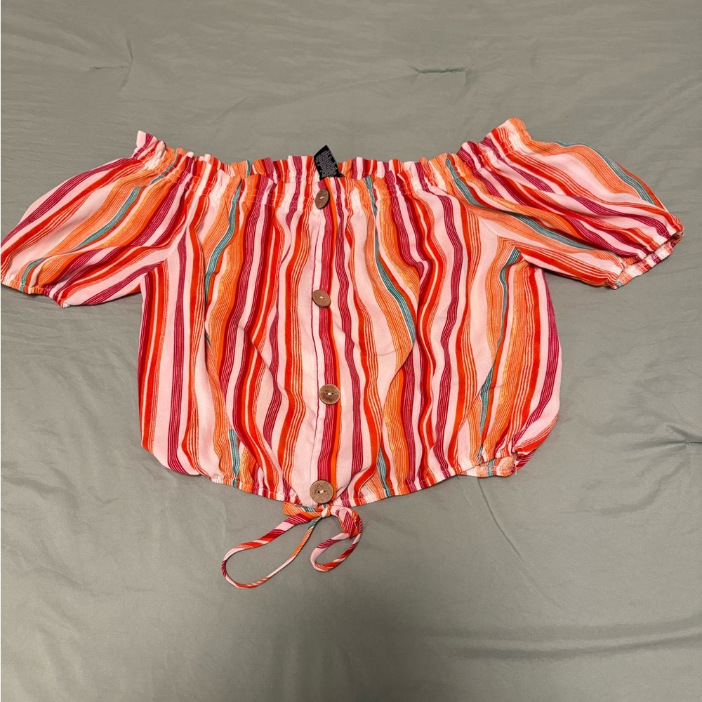 Timing Multicolor Striped Off-Shoulder Blouse